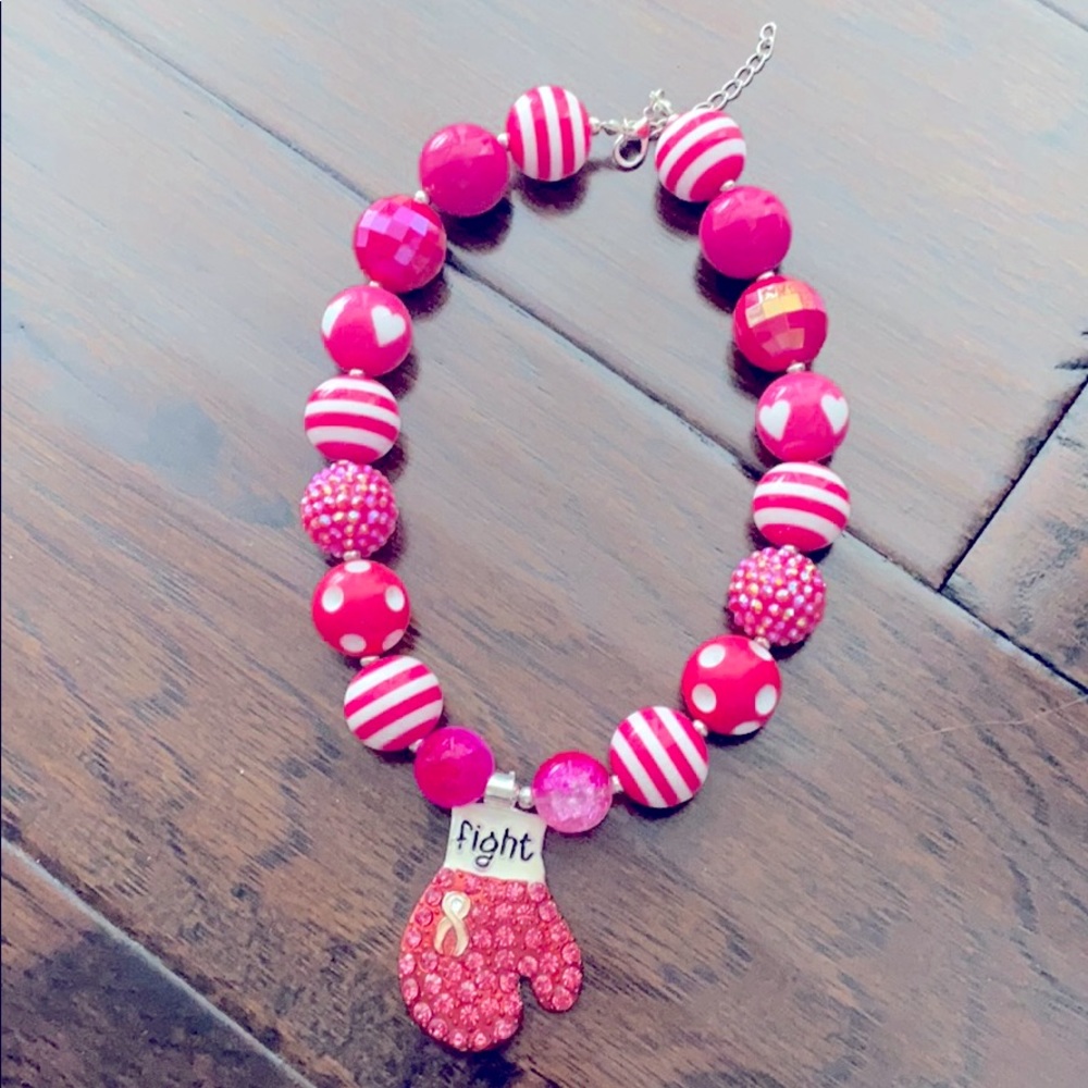💕Chunky Bubblegum Breast Cancer Support💕Necklace